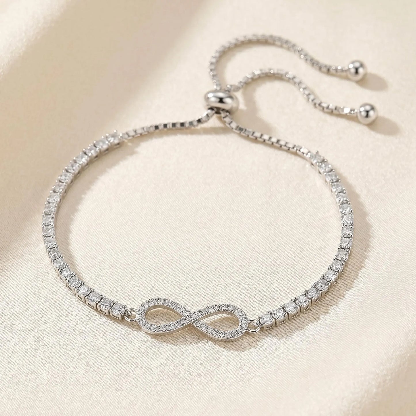 925 Sterling Silver Infinity Love Bracelet with Cubic Zirconia, Eternity Bracelet, Adjustable 6 Inches - 9 Inches, by TILO Jewelry