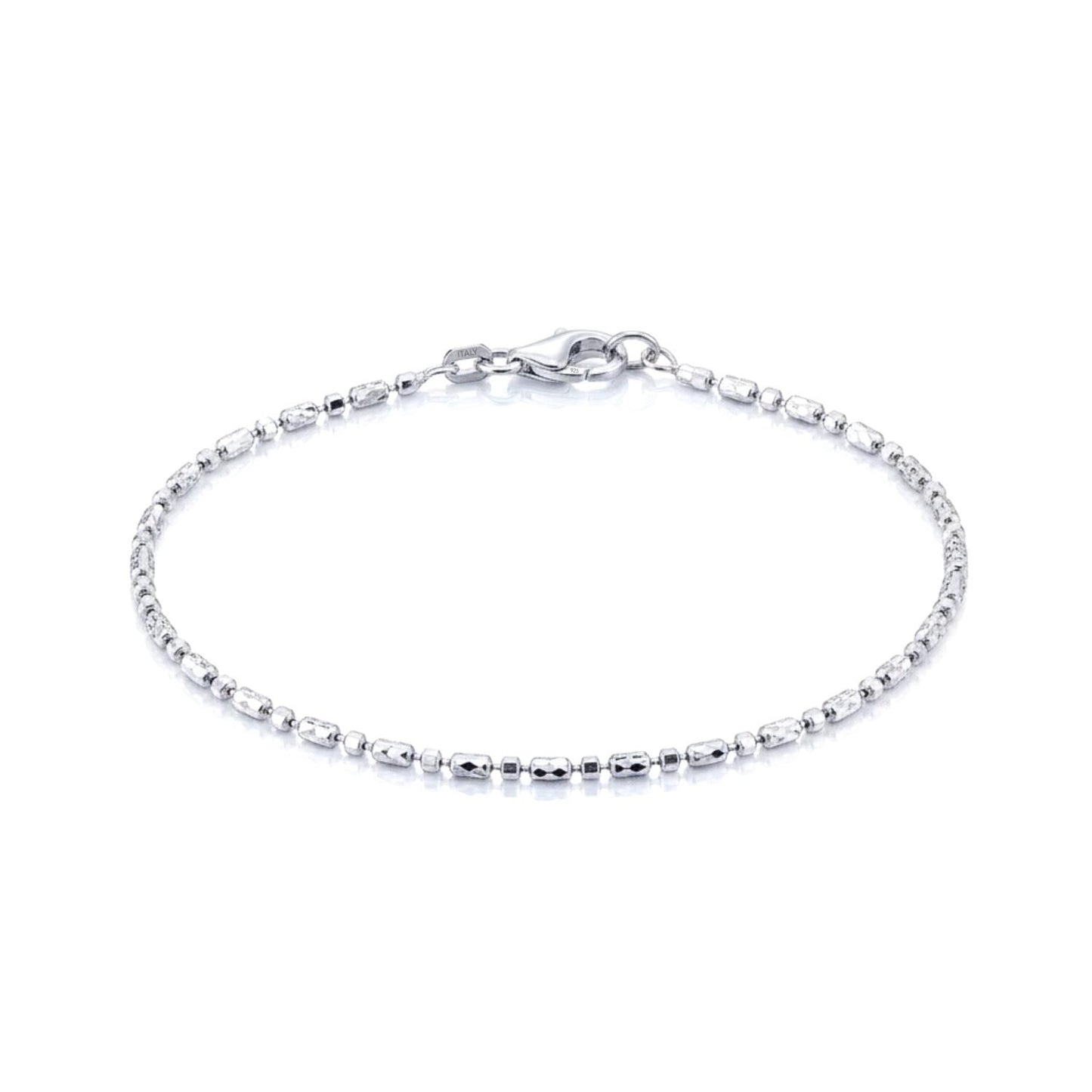 Sterling Silver Diamond-Cut Bead Bracelet, Polished Unique Bead Design, 7" 7.5" 9" 10", Made in Italy, by TILO Jewelry