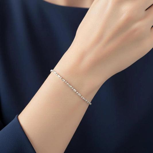 Sterling Silver Diamond-Cut Bead Bracelet, Polished Unique Bead Design, 7" 7.5" 9" 10", Made in Italy, by TILO Jewelry