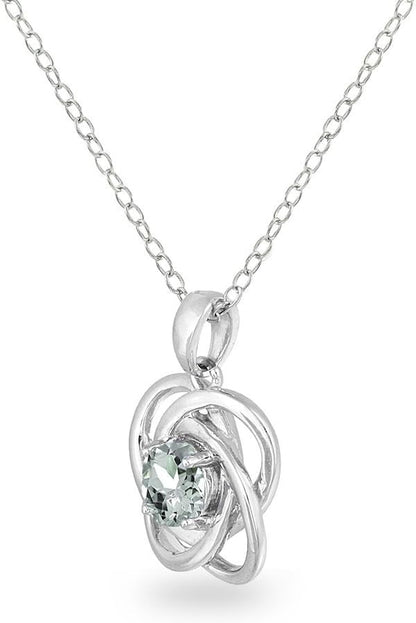 Sterling Silver Love Knot Necklace for Women, Necklace, Genuine or Synthetic Gemstone Birthstone Pendant