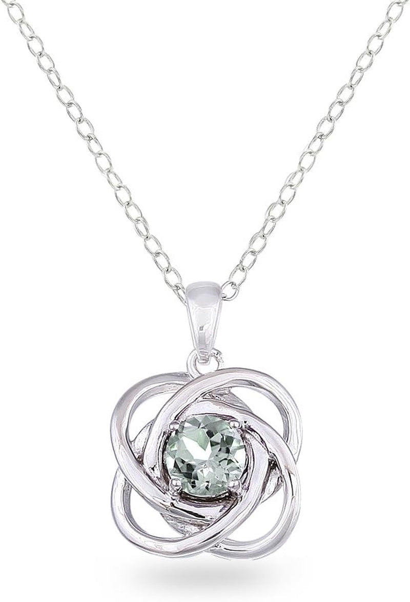 Sterling Silver Love Knot Necklace for Women, Necklace, Genuine or Synthetic Gemstone Birthstone Pendant