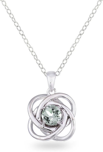 Sterling Silver Love Knot Necklace for Women, Necklace, Genuine or Synthetic Gemstone Birthstone Pendant