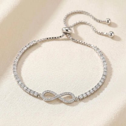 925 Sterling Silver Infinity Love Bracelet with Cubic Zirconia, Eternity Bracelet, Adjustable 6 Inches - 9 Inches, by TILO Jewelry