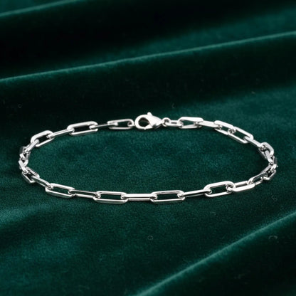 925 Sterling Silver Paperclip Bracelet, 3Mm Thin Dainty Design, High Polish Finish, with Lobster Lock, 7"-7.5"-8", Made in Italy, Unisex