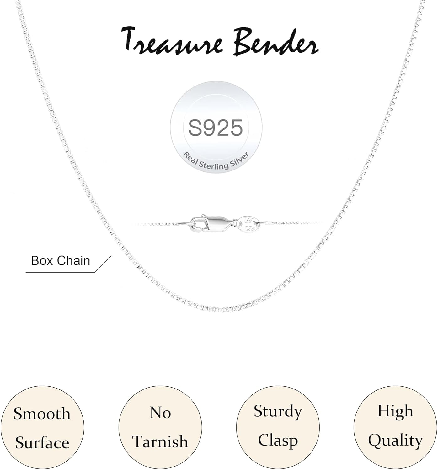 S925 Sterling Silver Box Chain Necklace for Women - 0.8Mm Sterling Silver Box Chain Necklace Thick Sturdy Colourfast Chain Necklaces Jewelery for Women 16/18/20/22/24 Inch