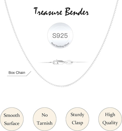 S925 Sterling Silver Box Chain Necklace for Women - 0.8Mm Sterling Silver Box Chain Necklace Thick Sturdy Colourfast Chain Necklaces Jewelery for Women 16/18/20/22/24 Inch