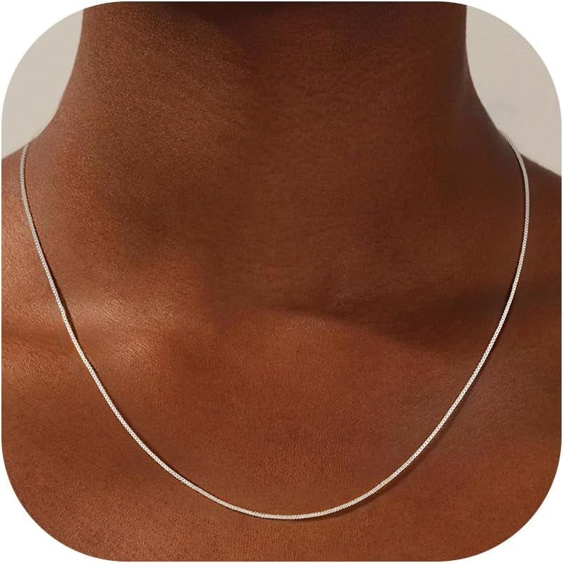 S925 Sterling Silver Box Chain Necklace for Women - 0.8Mm Sterling Silver Box Chain Necklace Thick Sturdy Colourfast Chain Necklaces Jewelery for Women 16/18/20/22/24 Inch