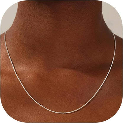 S925 Sterling Silver Box Chain Necklace for Women - 0.8Mm Sterling Silver Box Chain Necklace Thick Sturdy Colourfast Chain Necklaces Jewelery for Women 16/18/20/22/24 Inch