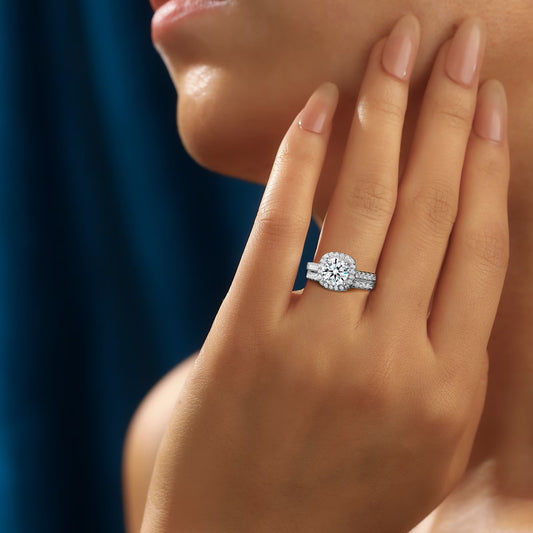 Halo Wedding Ring Set for Women Bridal Sets 925 Sterling Silver AAAAA Zirconia Size 9