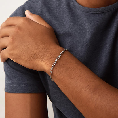 925 Sterling Silver Paperclip Bracelet, 3Mm Thin Dainty Design, High Polish Finish, with Lobster Lock, 7"-7.5"-8", Made in Italy, Unisex