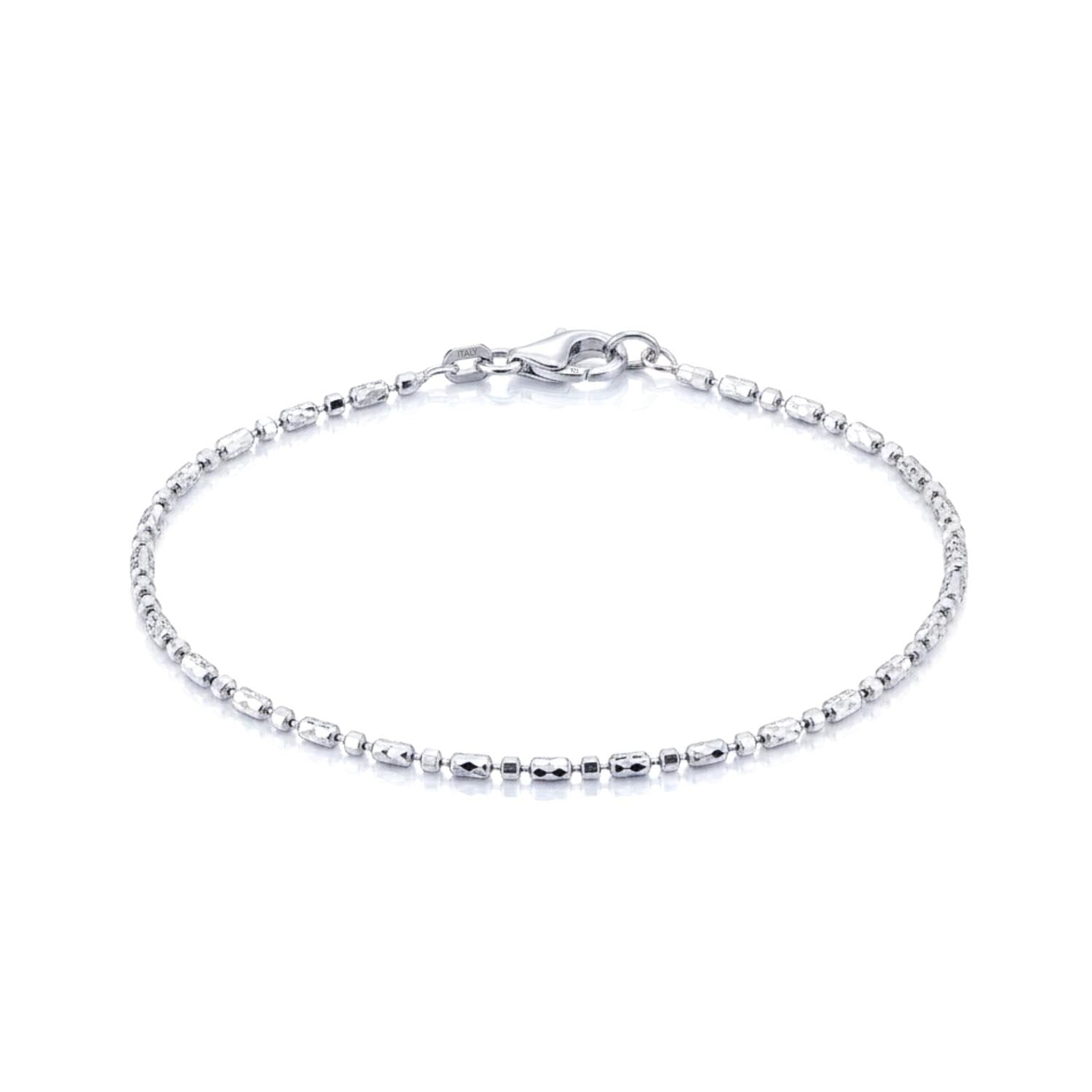 Sterling Silver Diamond-Cut Bead Bracelet, Polished Unique Bead Design, 7" 7.5" 9" 10", Made in Italy, by TILO Jewelry
