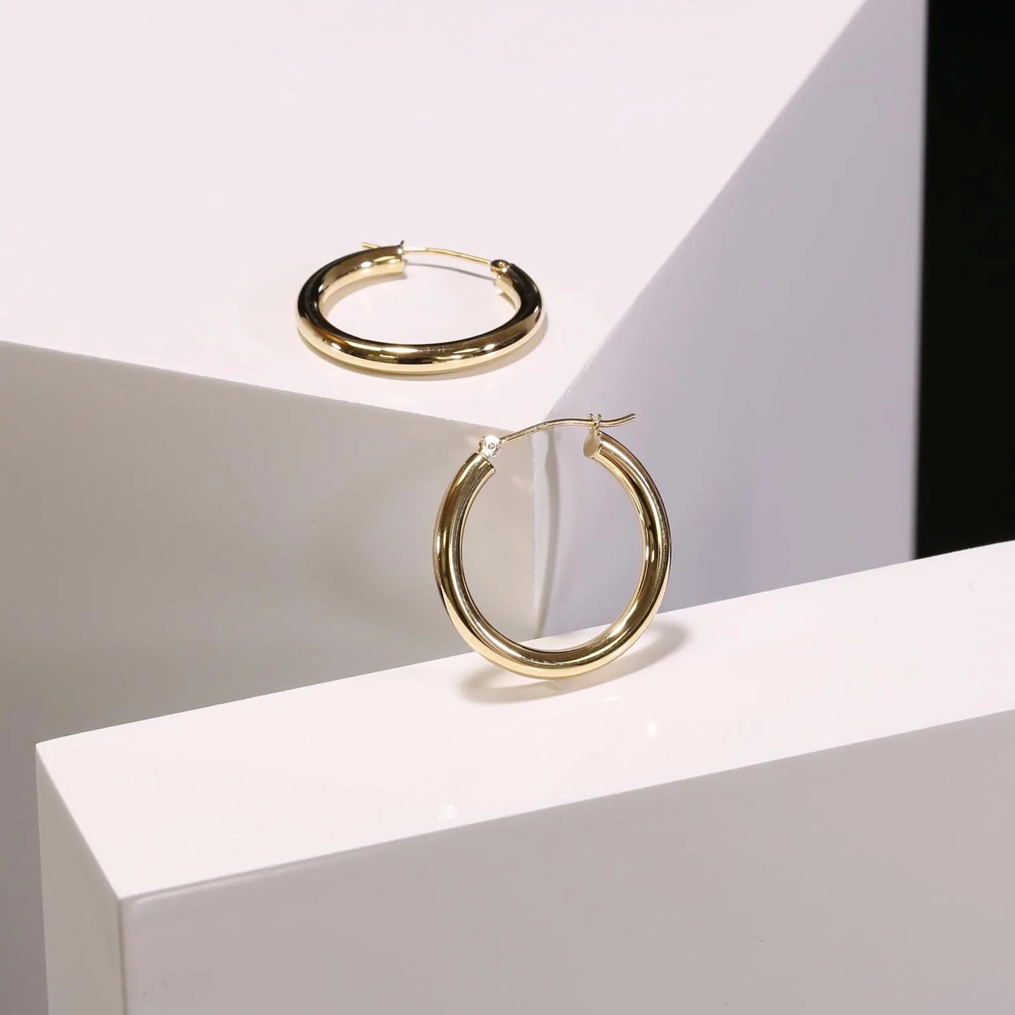 14K Gold Classic Medium Hoop Earrings, Solid 14K Yellow Gold Hoops, Bold & Classy 3Mm Design, 1 Inch Tall Hoops, by TILO Jewelry