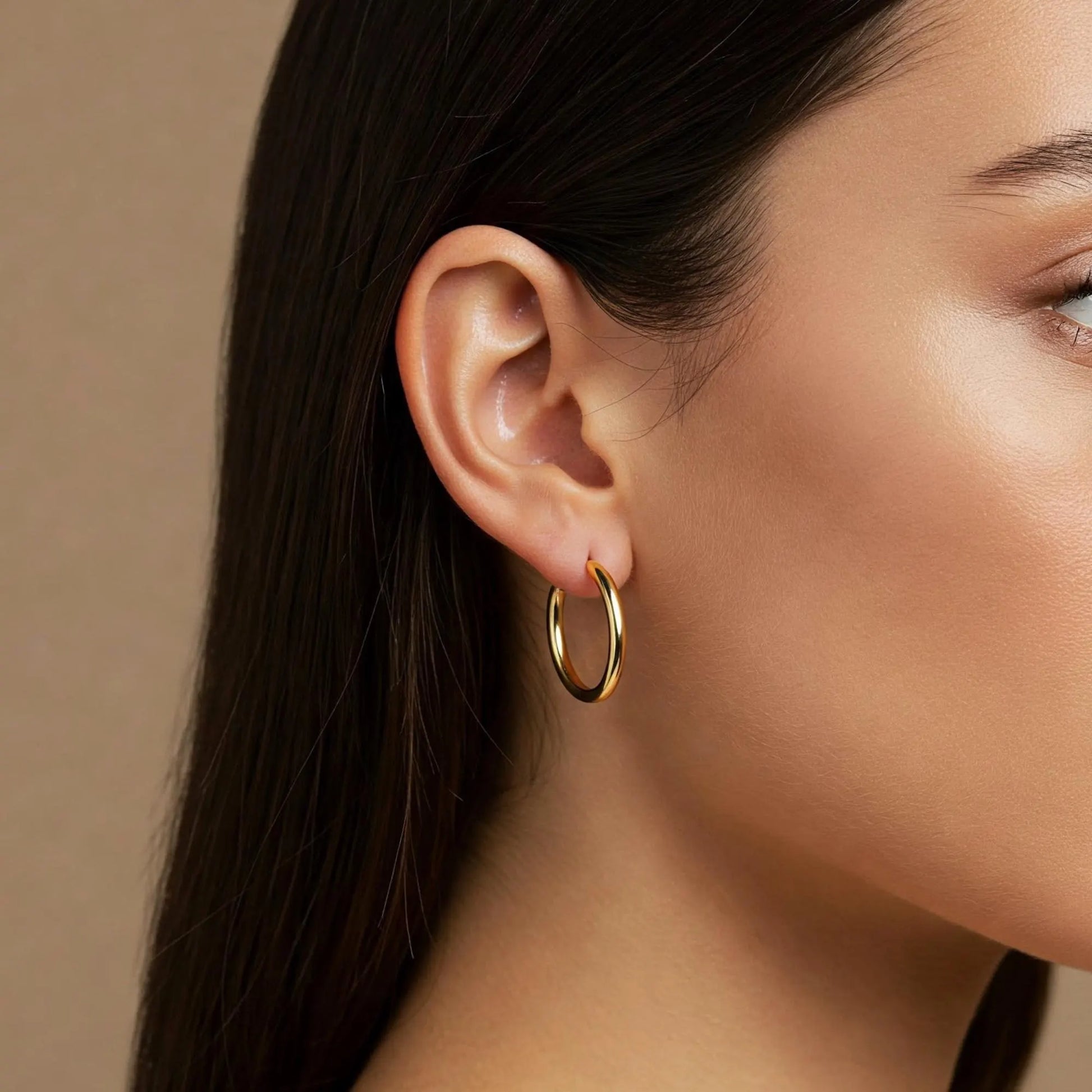 14K Gold Classic Medium Hoop Earrings, Solid 14K Yellow Gold Hoops, Bold & Classy 3Mm Design, 1 Inch Tall Hoops, by TILO Jewelry