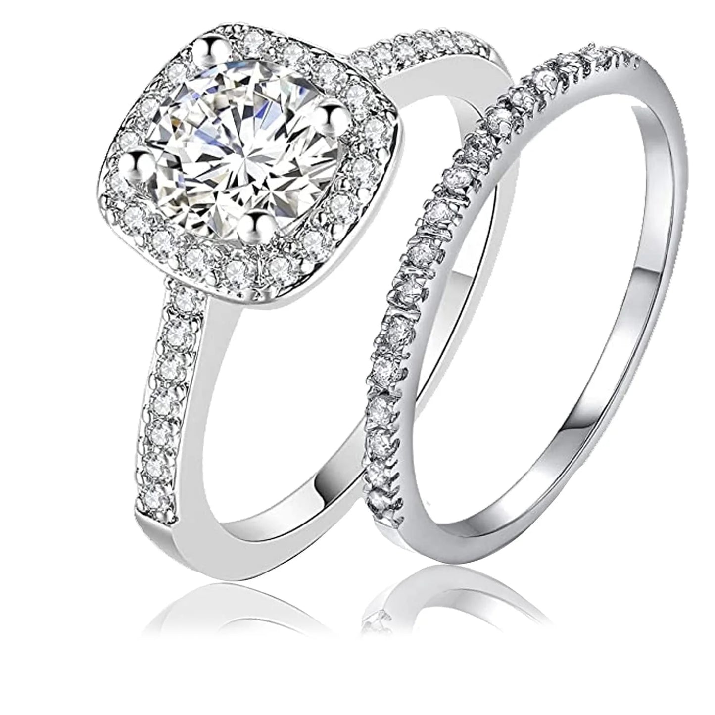 Halo Wedding Ring Set for Women Bridal Sets 925 Sterling Silver AAAAA Zirconia Size 9