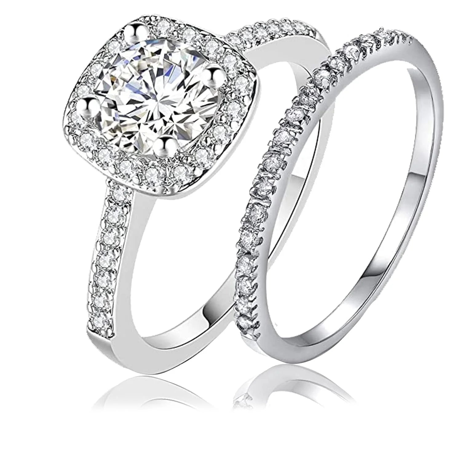 Halo Wedding Ring Set for Women Bridal Sets 925 Sterling Silver AAAAA Zirconia Size 9
