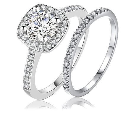 Halo Wedding Ring Set for Women Bridal Sets 925 Sterling Silver AAAAA Zirconia Size 9