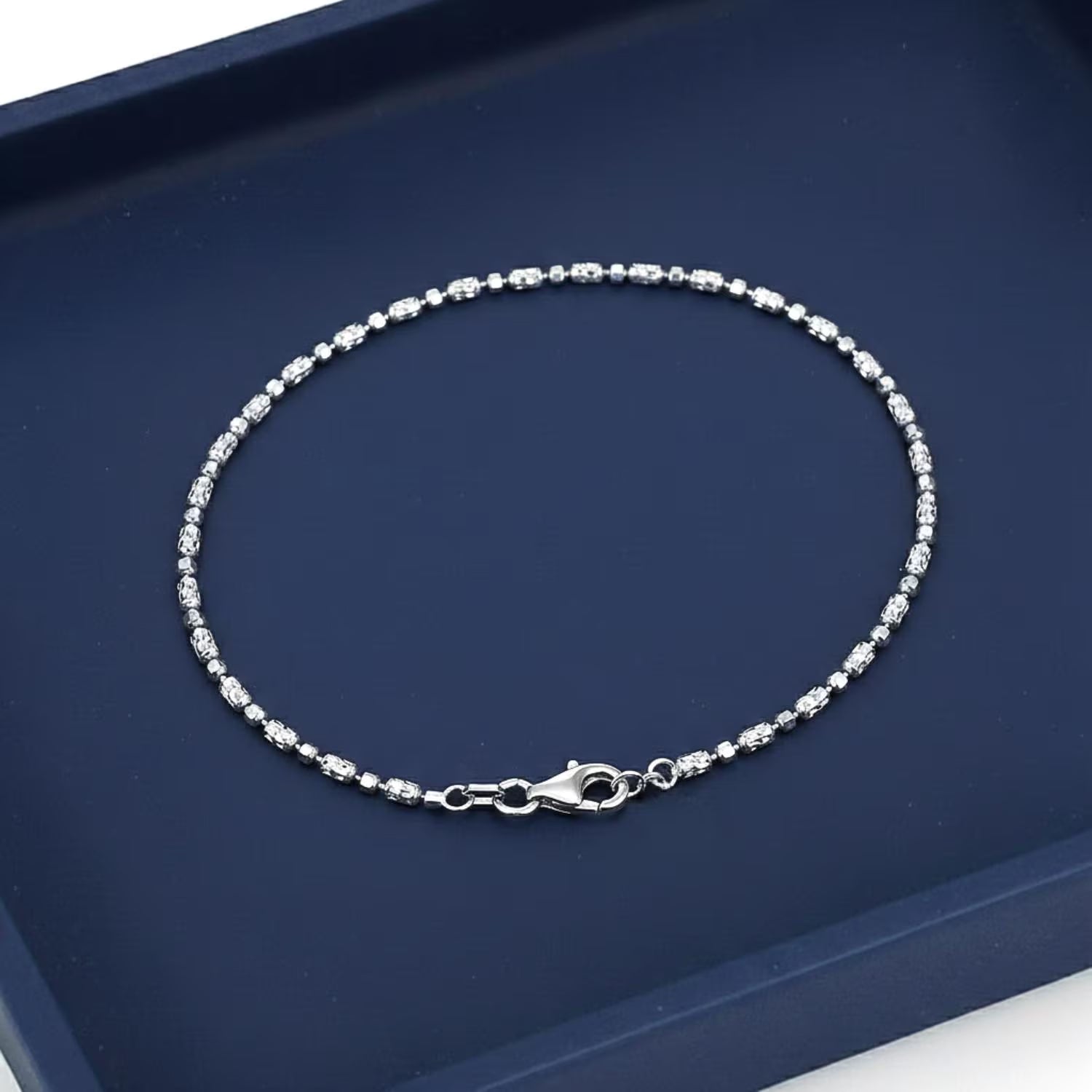 Sterling Silver Diamond-Cut Bead Bracelet, Polished Unique Bead Design, 7" 7.5" 9" 10", Made in Italy, by TILO Jewelry