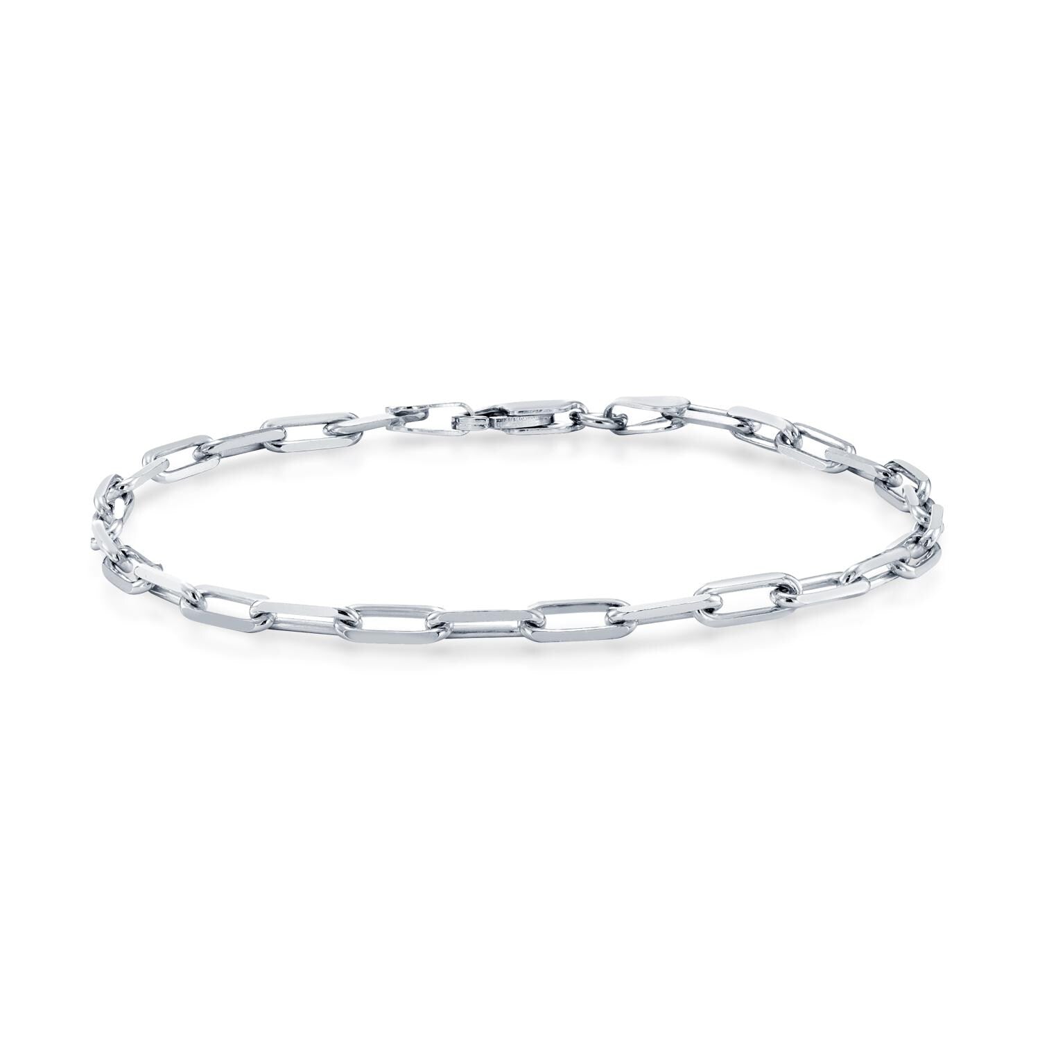 925 Sterling Silver Paperclip Bracelet, 3Mm Thin Dainty Design, High Polish Finish, with Lobster Lock, 7"-7.5"-8", Made in Italy, Unisex