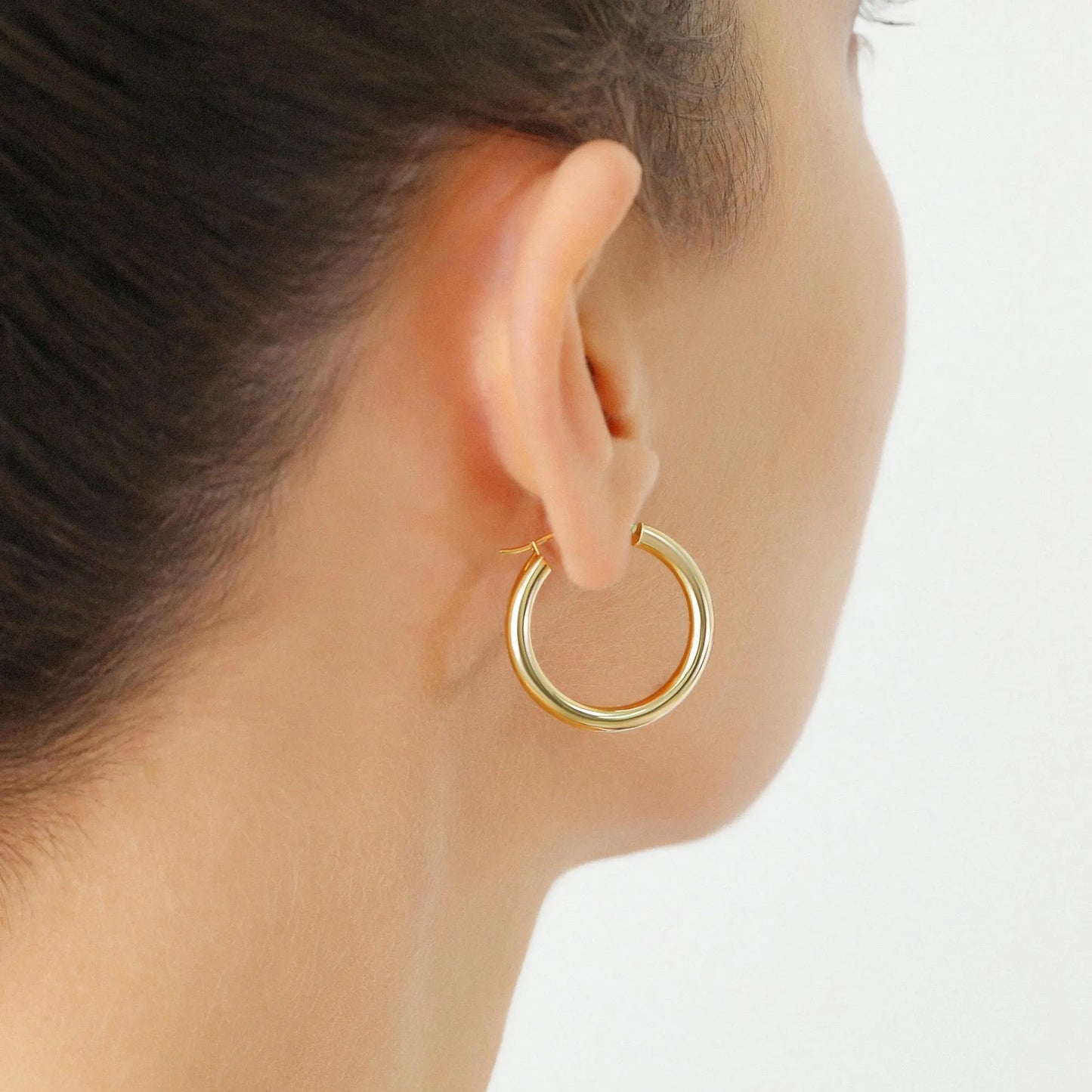 14K Gold Classic Medium Hoop Earrings, Solid 14K Yellow Gold Hoops, Bold & Classy 3Mm Design, 1 Inch Tall Hoops, by TILO Jewelry