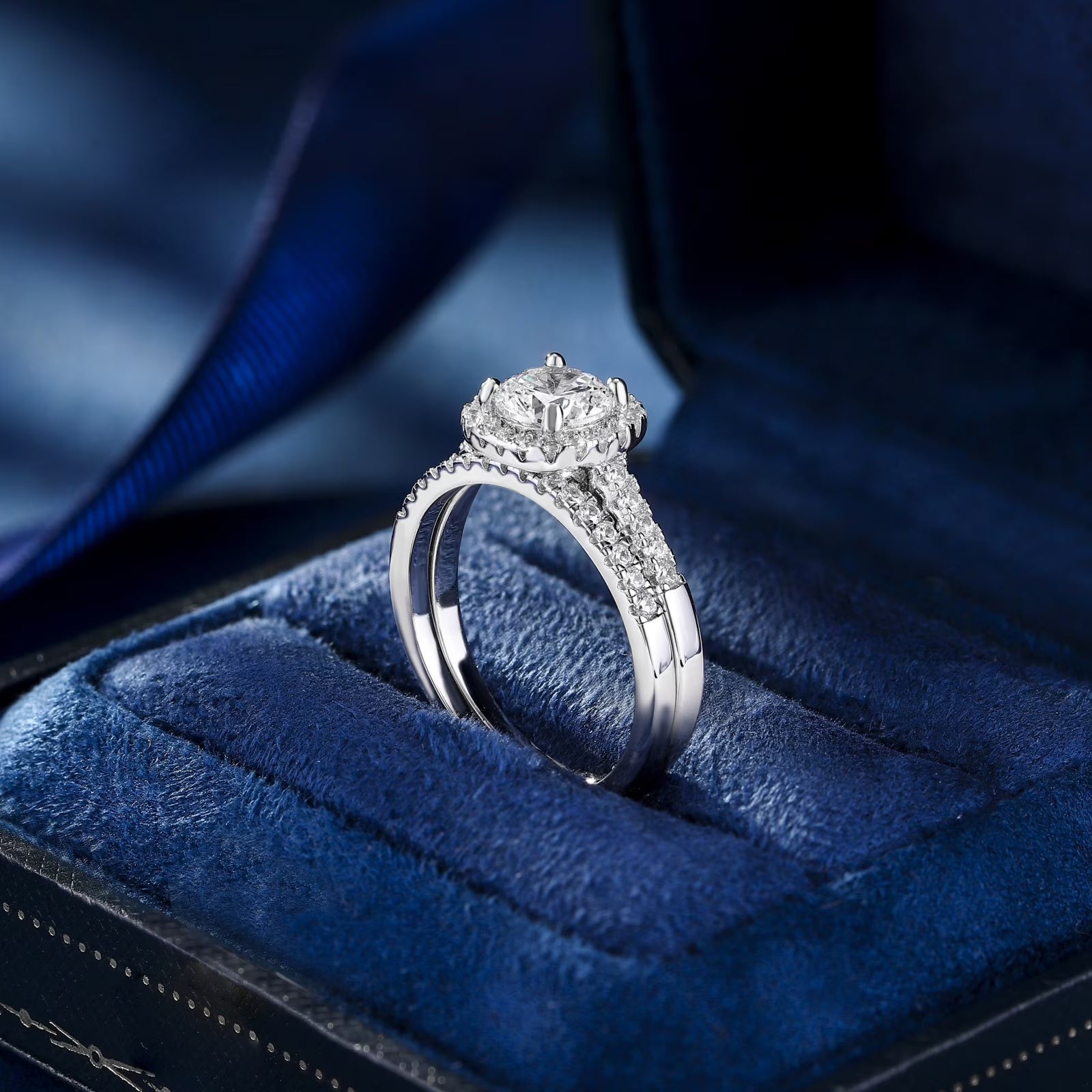 Halo Wedding Ring Set for Women Bridal Sets 925 Sterling Silver AAAAA Zirconia Size 9